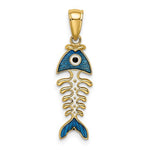 Kép betöltése a galériamegjelenítőbe: 14k Yellow Gold Enamel Blue Fish Bone 3D Pendant Charm
