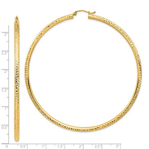 14K Yellow Gold Extra Large Diamond Cut Classic Round Hoop Earrings 79mm x 3mm