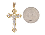 Załaduj obraz do przeglądarki galerii, 14k Gold Two Tone Crucifix Cross Fleur De Lis Pendant Charm - [cklinternational]
