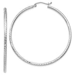 이미지를 갤러리 뷰어에 로드 , 14K White Gold Diamond Cut Round Hoop Textured Earrings 50mm x 2mm
