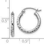 將圖片載入圖庫檢視器 14K White Gold Diamond Cut Round Hoop Textured Earrings 15mm x 2mm
