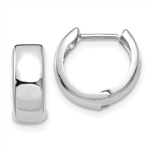 14k White Gold Classic Round Polished Hinged Hoop Huggie Earrings