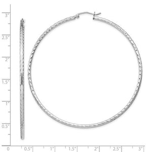 Sterling Silver Diamond Cut Classic Round Hoop Earrings 65mm x 2mm