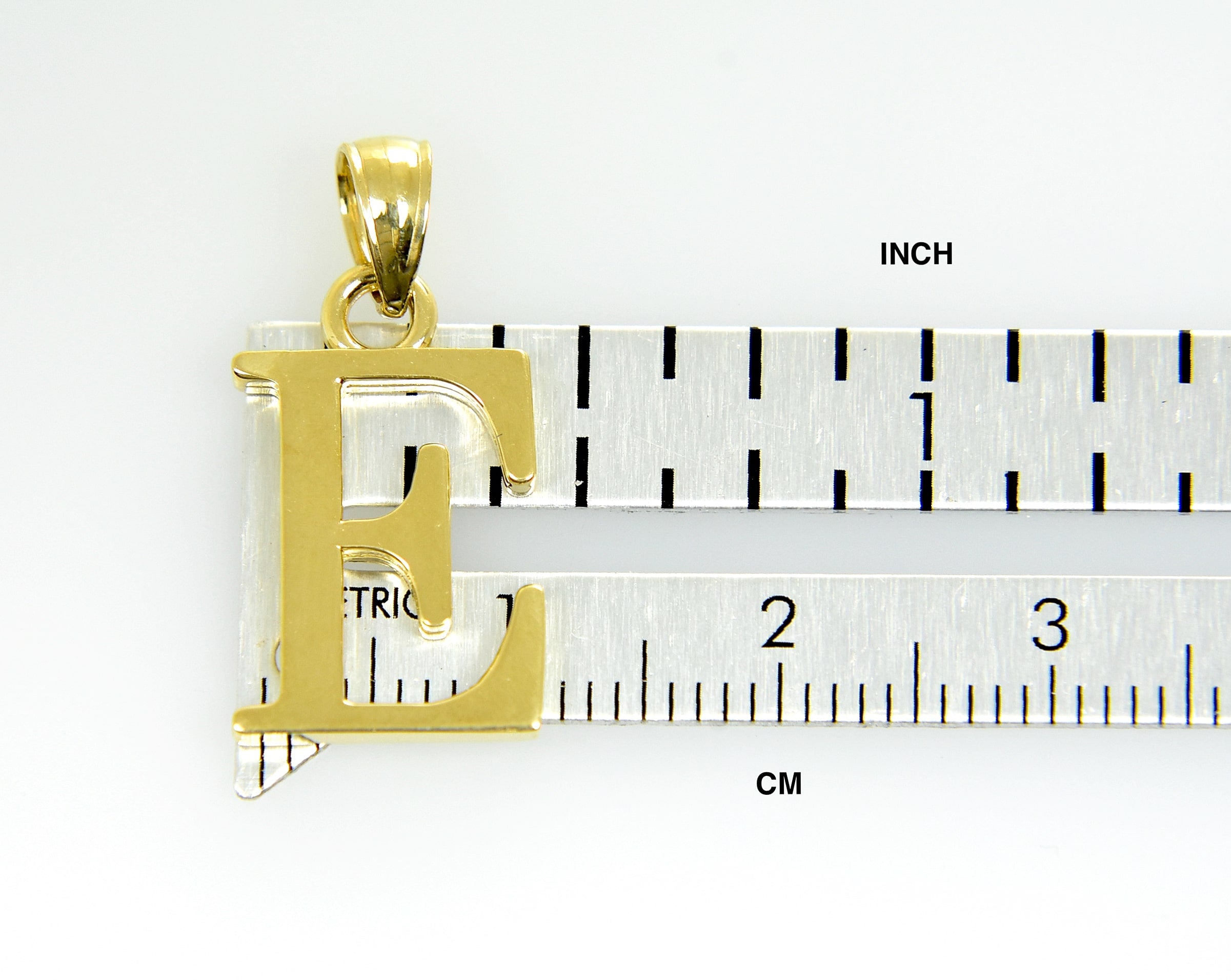 14K Yellow Gold Uppercase Initial Letter E Block Alphabet Large Pendant Charm