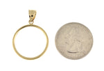 Lataa kuva Galleria-katseluun, 14K Yellow Gold Holds 22mm x 1.8mm Coins or 1/4 oz ounce American Eagle South African Krugerrand Chinese Panda Coin Holder Tab Back Frame Pendant
