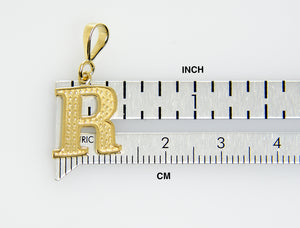 14K Yellow Gold Uppercase Initial Letter R Block Alphabet Pendant Charm