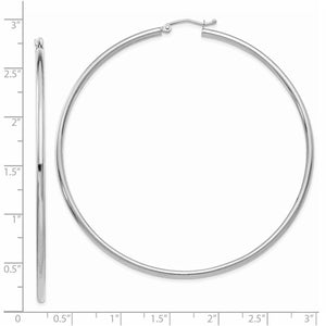 14k White Gold 67mm x 2.5mm Large Classic Round Hoop Earrings