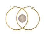 Load image into Gallery viewer, 14K Yellow Gold Diamond Cut Round Hoop Textured Earrings 50mm x 2mm
