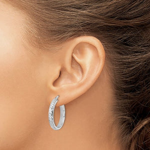 14k White Gold 23mm x 4mm Diamond Cut Round Hoop Earrings