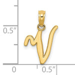 Carregar imagem no visualizador da galeria, 14K Yellow Gold Script Initial Letter V Cursive Alphabet Pendant Charm
