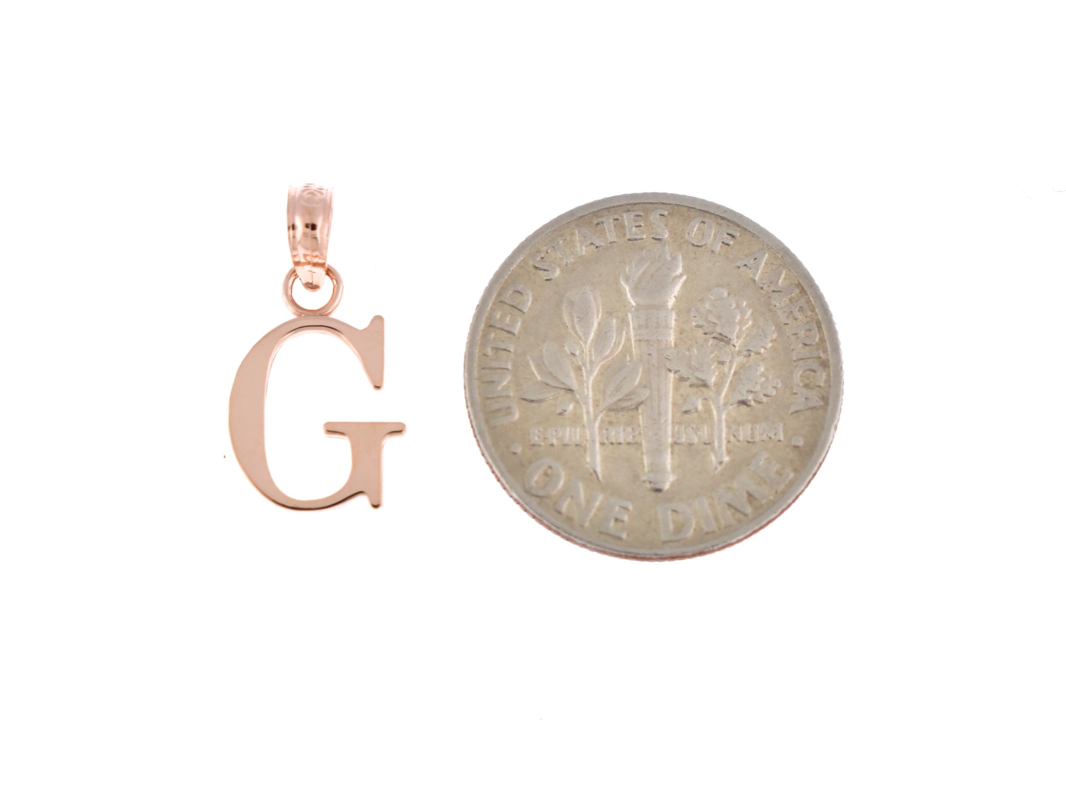 14K Rose Gold Uppercase Initial Letter G Block Alphabet Pendant Charm