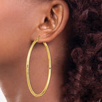 Загрузить изображение в средство просмотра галереи, 14K Yellow Gold Extra Large Diamond Cut Classic Round Hoop Earrings 73mm x 3mm
