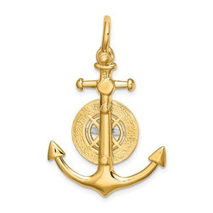14k Yellow White Gold Anchor Compass Ship Wheel Nautical 3D Pendant Charm