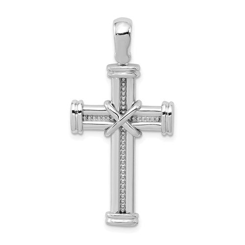 14k White Gold Cross Open Back Pendant Charm