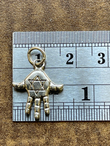 Sterling Silver Antique Finish Hamsa Hand of God with Star of David 3D Pendant Charm