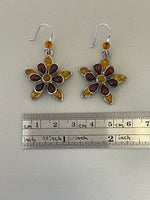 Charger l&#39;image dans la galerie, Sterling Silver Amber Flower Dangle Earrings
