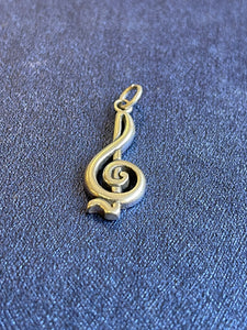 Sterling Silver Antique Finish Music Treble Clef Symbol Pendant Charm