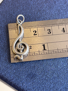 Sterling Silver Antique Finish Music Treble Clef Symbol Pendant Charm