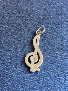 Sterling Silver Antique Finish Music Treble Clef Symbol Pendant Charm