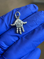 Load image into Gallery viewer, Sterling Silver Antique Finish Hamsa Hand of God with Star of David 3D Pendant Charm
