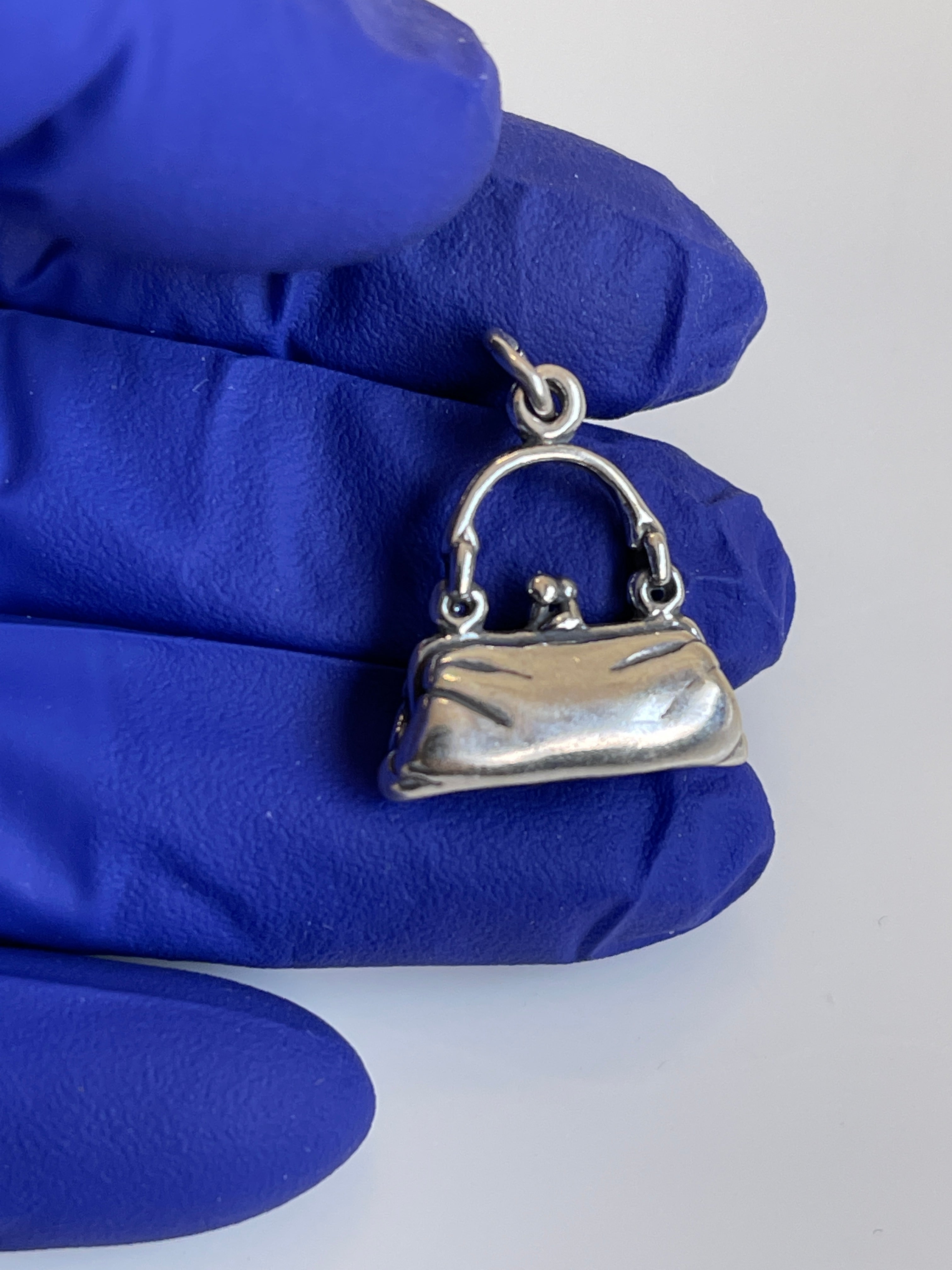 Sterling Silver Antique Finish Purse Bag 3D Pendant Charm