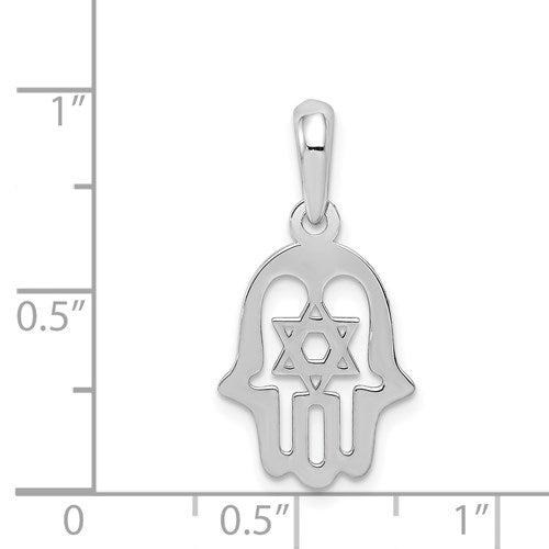 14k White Gold Hand of Gold Star of David Pendant Charm