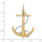 Carregar imagem no visualizador da galeria, 14k Yellow 14k White Gold Two Tone Anchor Rope 3D Large Pendant Charm
