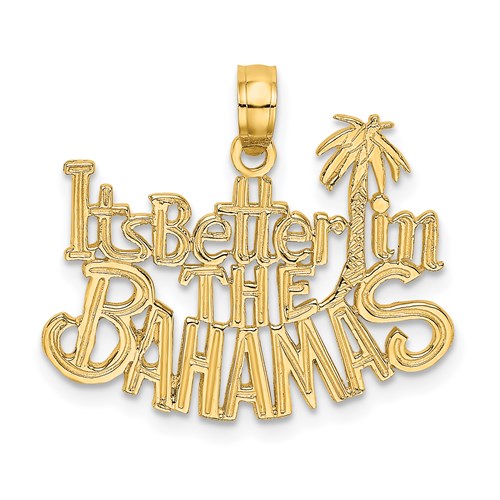 14k Yellow Gold It's Better in The Bahamas Palm Tree Pendant Charm