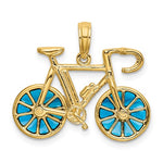 Carregar imagem no visualizador da galeria, 14k Yellow Gold Blue Enamel Bicycle Moveable 3D Pendant Charm
