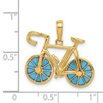 Carregar imagem no visualizador da galeria, 14k Yellow Gold Blue Enamel Bicycle Moveable 3D Pendant Charm
