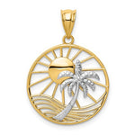 Carregar imagem no visualizador da galeria, 14k Yellow White Gold Sun Palm Tree Sea Ocean Beach Water Pendant Charm
