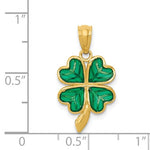 Carica l&#39;immagine nel visualizzatore di Gallery, 14k Yellow Gold Green Enamel Good Luck Four Leaf Clover Pendant Charm
