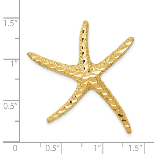 14k Yellow Gold Starfish Chain Slide Diamond Cut Pendant Charm