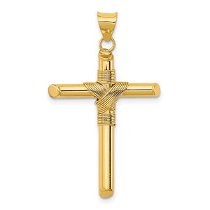 14k Yellow Gold Cross Polished 3D Hollow Pendant Charm 34mm x 20mm