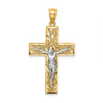 Charger l&#39;image dans la galerie, 14k Yellow White Gold Two Tone Crucifix Cross Vines Pendant Charm

