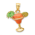 將圖片載入圖庫檢視器 14k Yellow Gold Enamel Orange Margarita Cocktail Drink Pendant Charm
