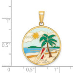 Загрузить изображение в средство просмотра галереи, 14k Yellow Gold Enamel Beach Chair Palm Tree Sun Water Clouds Pendant Charm
