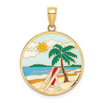 Kép betöltése a galériamegjelenítőbe: 14k Yellow Gold Enamel Beach Chair Palm Tree Sun Water Clouds Pendant Charm
