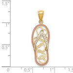 Carica l&#39;immagine nel visualizzatore di Gallery, 14k Yellow Gold Flip Flop Slipper Sandal Hearts Pendant Charm
