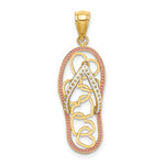 Charger l&#39;image dans la galerie, 14k Yellow Gold Flip Flop Slipper Sandal Hearts Pendant Charm
