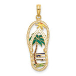 將圖片載入圖庫檢視器 14k Yellow Gold Flip Flop Slipper Sandal Palm Tree Island Pendant Charm
