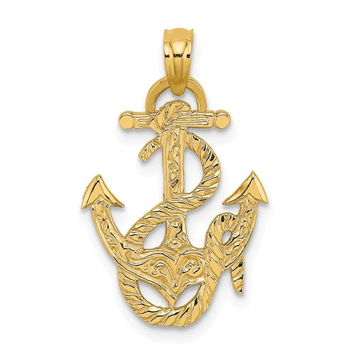 14k Yellow Gold Anchor Rope Pendant Charm