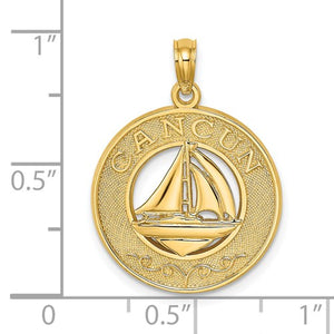 14k Yellow Gold Cancun Mexico Sailboat Circle Pendant Charm