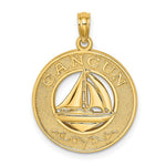 Afbeelding in Gallery-weergave laden, 14k Yellow Gold Cancun Mexico Sailboat Circle Pendant Charm
