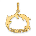 將圖片載入圖庫檢視器 14k Yellow Gold Cancun Mexico Dolphins Travel Vacation Pendant Charm

