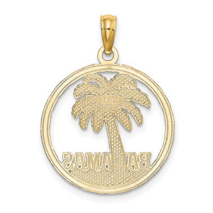 14k Yellow Gold Bahamas Palm Tree Circle Pendant Charm