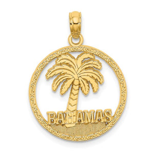 14k Yellow Gold Bahamas Palm Tree Circle Pendant Charm