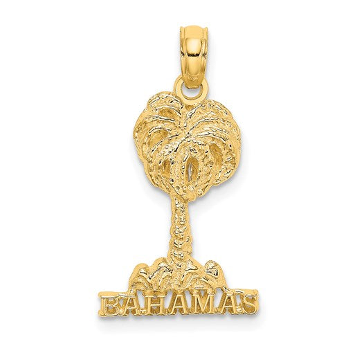 14k Yellow Gold Bahamas Palm Tree Travel Vacation Pendant Charm