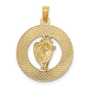 14k Yellow Gold Bahamas Conch Shell Travel Circle Pendant Charm