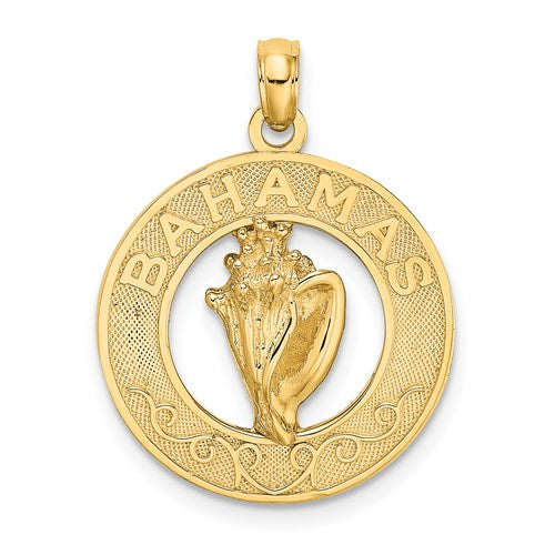 14k Yellow Gold Bahamas Conch Shell Travel Circle Pendant Charm